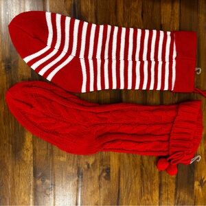 Red & White Striped and Cable Knit Holiday Stockings